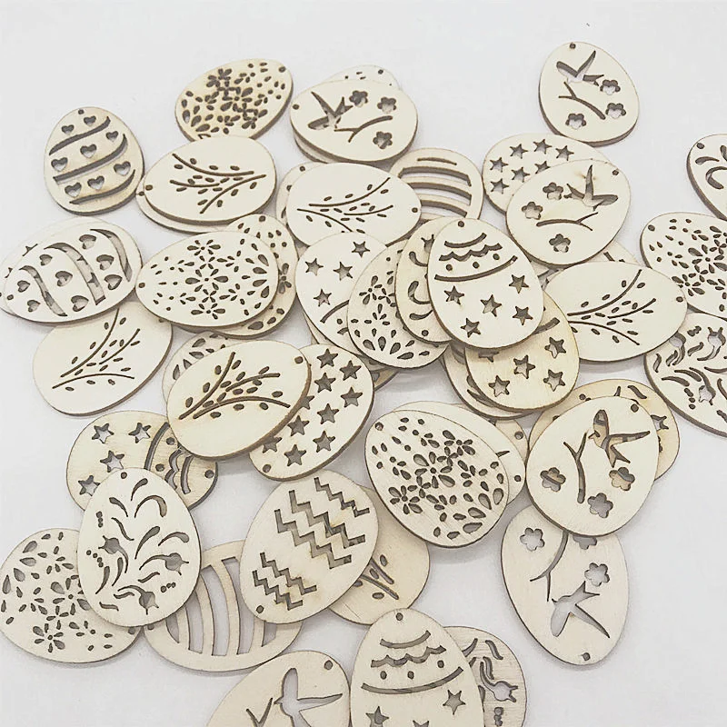 50 шт. лазерная резка пасхальные деревянные яйцо деревянный подвесной детская