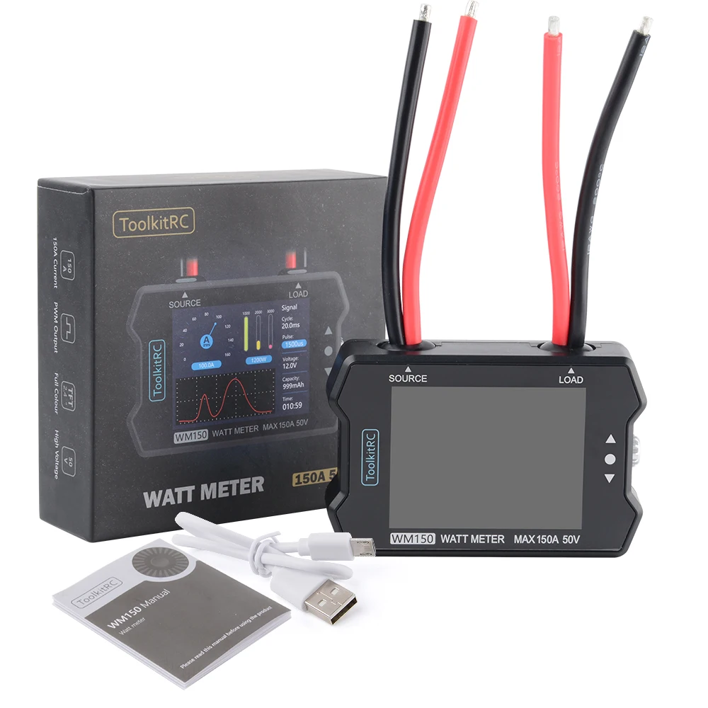 Анализатор мощности ToolkitRC WM150, 2,4 А, 50 в, ватт, дюйма, TFT ЖК-дисплей, тестер мощности и тока, ШИМ-выход для радиоуправляемой модели