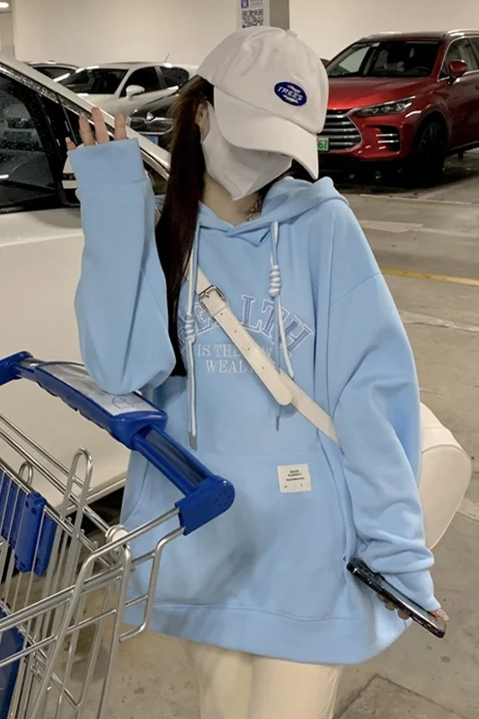 Женские толстовки на весну и осень тонкие корейские свободные новые модели 2021