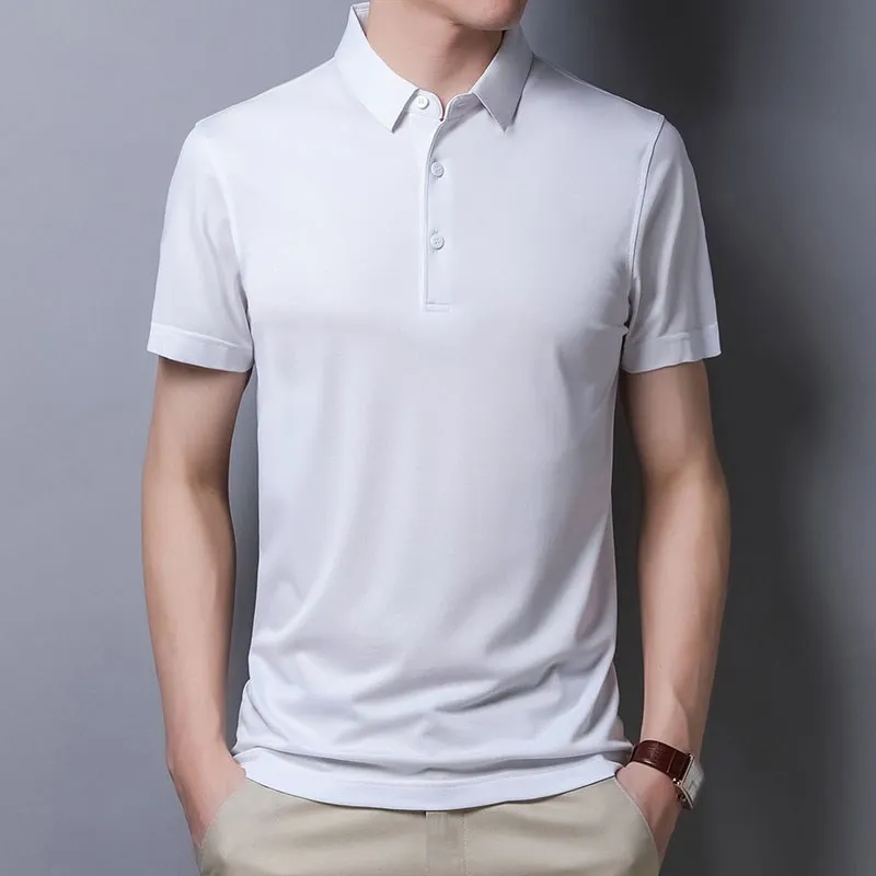 

Summer new men's silk short sleeve T-shirt polo shirt casual ice silk half sleeve top