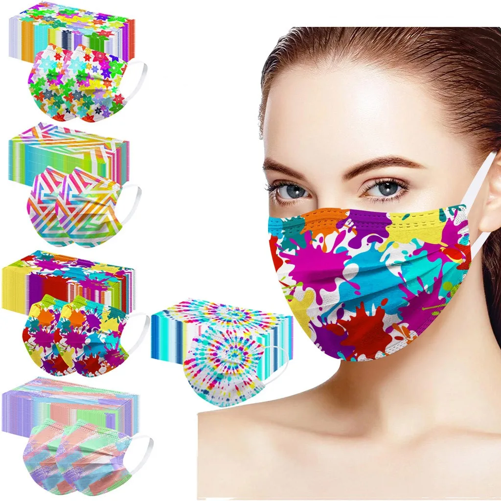 50 шт. Печатный рот маски 3-х слойные Анти-пыль одноразовые Mascarillas из нетканого