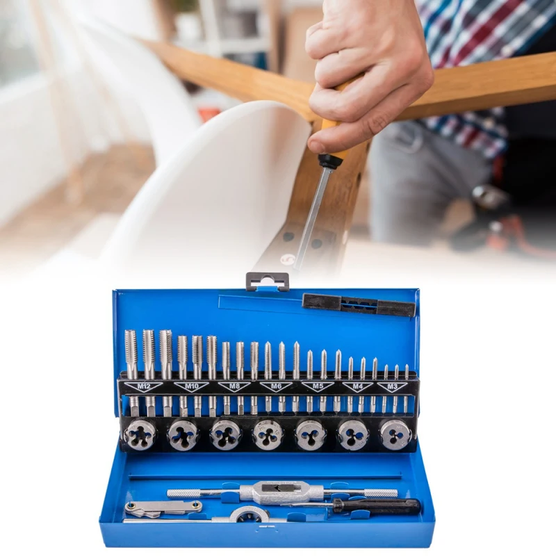 32 шт. M3-M12 металлизированный HSS метрический кран и набор штампов Вольфрамовая