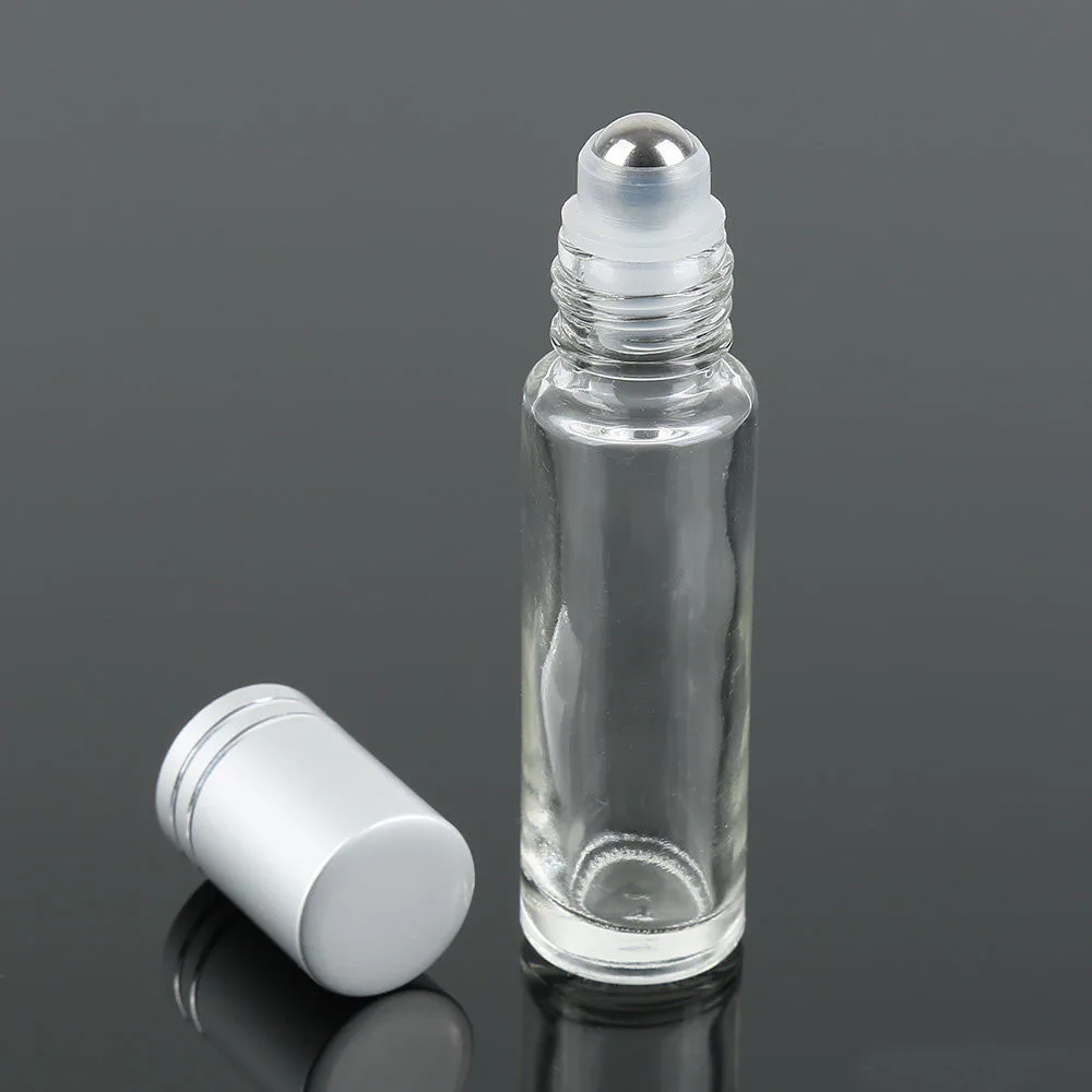 

20pcs 10ml Clear Glass Essential Oil Perfume Roller Ball Bottles Roll On Vials Travel Cosmetic Aromatherapy Container Silver cap