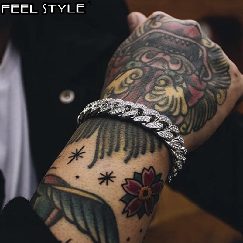 

Miami Cuban Bling Iced Out Full AAA Crystal Pave Men's Bracelet With Butterfly Link Chain Bracelets for Men Hip Hop Jewelry