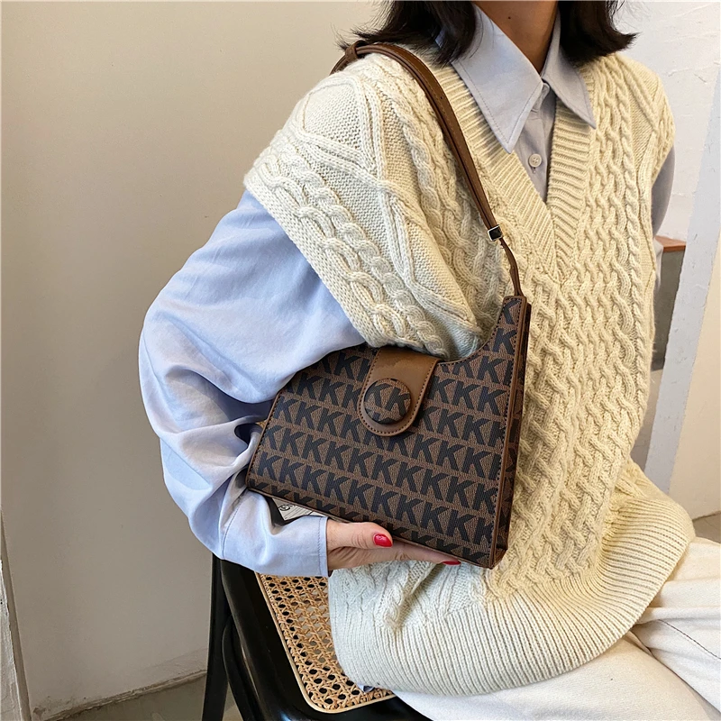 

Vintage Bag Printing Handbags Girl Pu Leather Casual Handbag High Quality Shoulder Trend Tote Bags Lady Famale Letter For Women