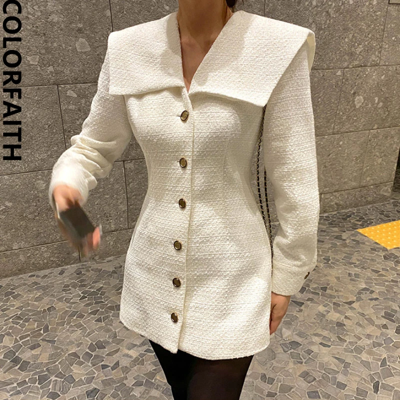 

Colorfaith New 2022 High Waist Elegant Lady Vintage Chic Fashionable Korean Style Retro Women Spring Autumn Mini Dress DR9863