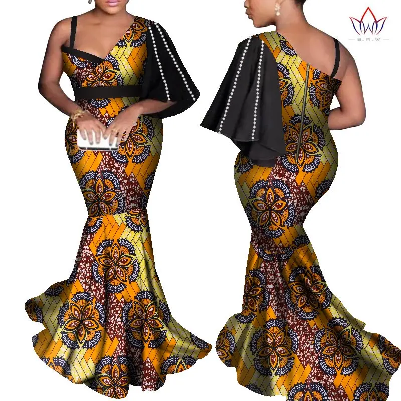 Mermaid African Dresses New Arrival Pearl string Floor Length Women Formal Occasion Dress Africa Evening Gowns for Women WY7811