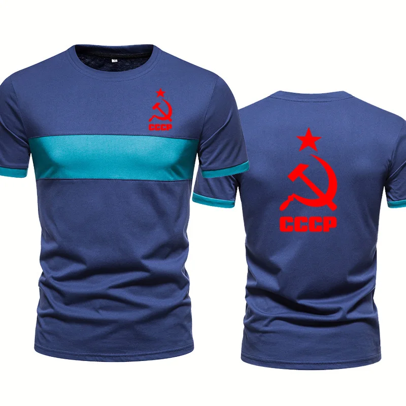 

Summer high quality cotton Men's tops CCCP Russian Splicing T-shirt USSR Soviet Union Moscow Russia Men's short sleeve