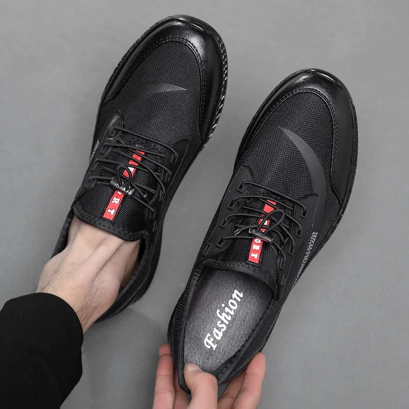 

2021 Summer Quality Mesh+Cow Leather Men Shoes Brand 5 7CM Increasing British Shoes New Youth Casual Height Shoes