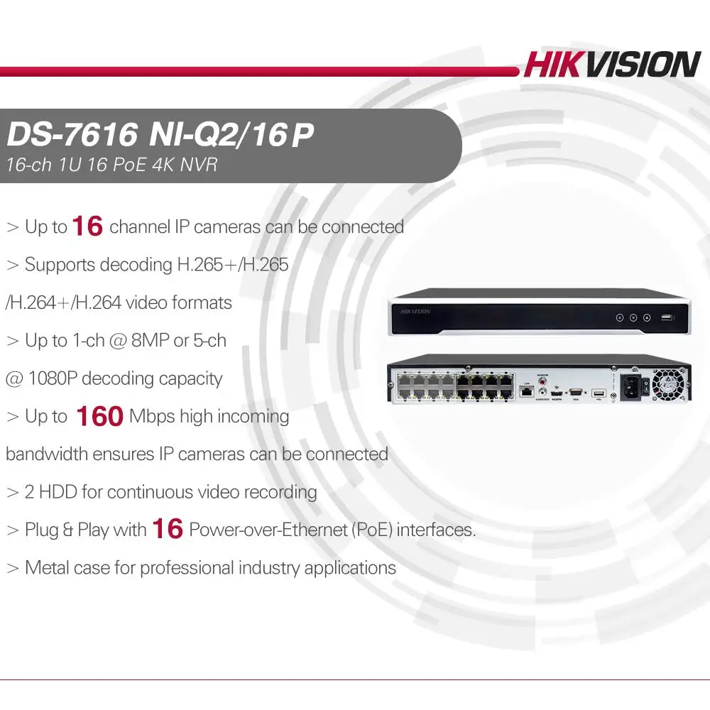 Совместимые с Hikvision комплекты рандомный/16P 16POE сетевой видеорегистратор 5 МП