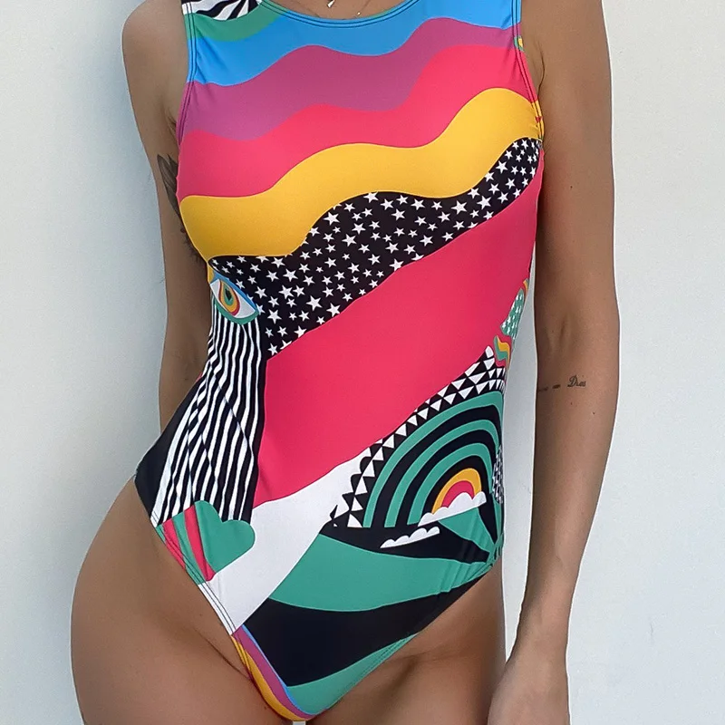 

Halter Print 2021 Sexy Women One Piece Swimsuit Swimwear Female Brazilian Bathing Suits Bodysuit Beach Wear Backless Monokini