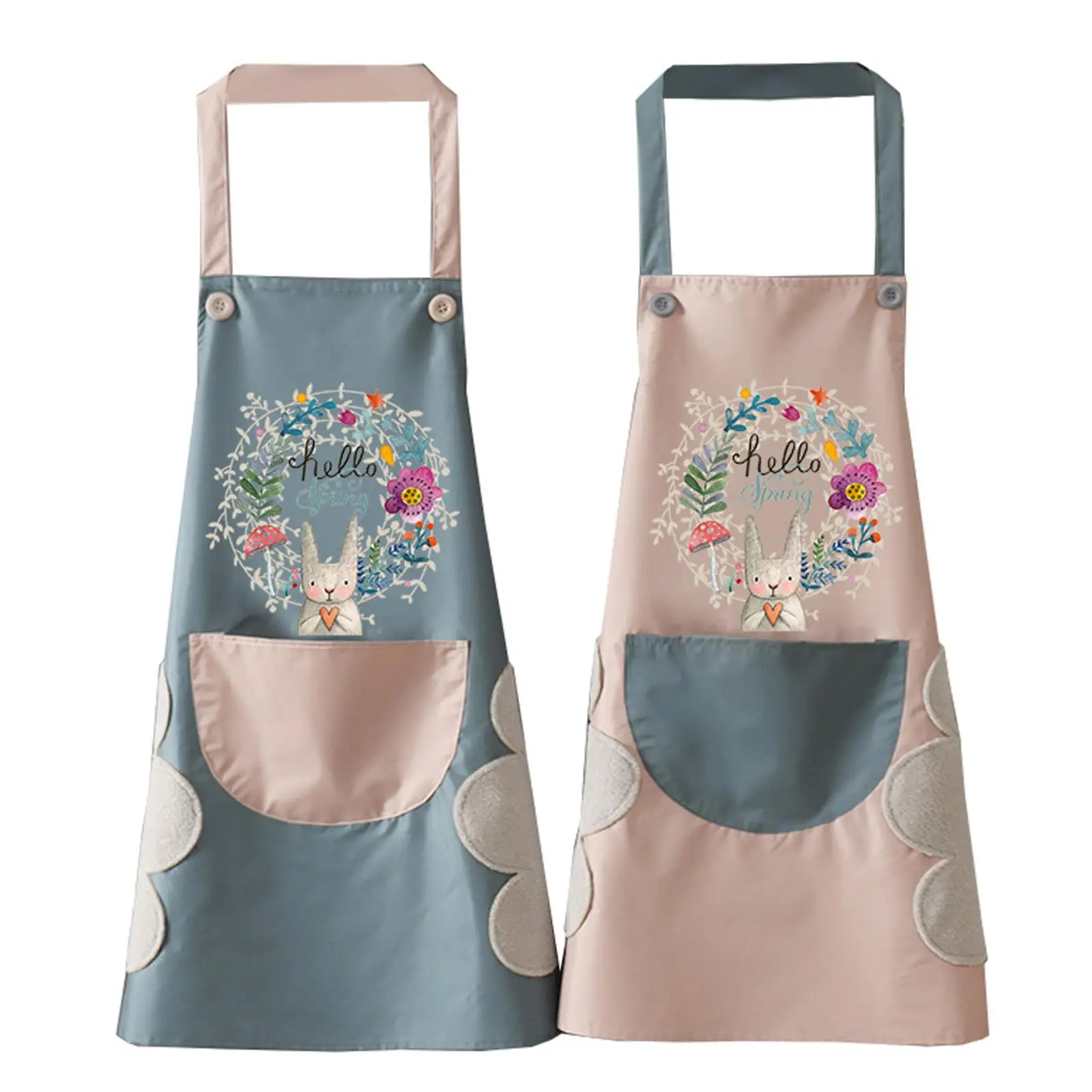 

Apron Kitchen Can Be Wiped Waterproof and Oil-proof Cartoon Wreath Rabbit Nail Shop Baking Accessories Waist Coat Home Ladies