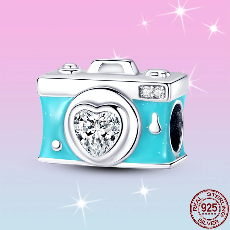 Бусины-подвески из серебра 100% пробы с черепашкой и камерой |