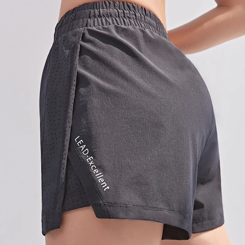 

2021 New Leisure Breathable Mesh Yoga Gym Workout Joggers Shorts Women Anti-sweat High Waist Drawstring Running Sport Shorts
