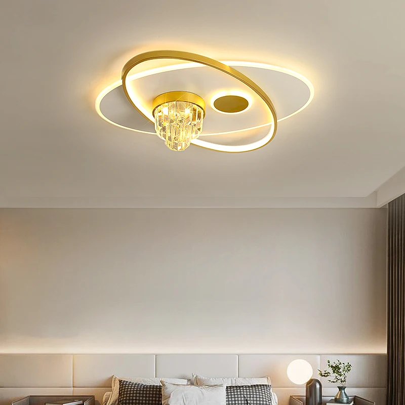 

Power 55W Suitable for Room 8-15m² Size 52cm Gold and White LED Ceiling Chandelier lighting Iron Lamp Body Imitation Crystal