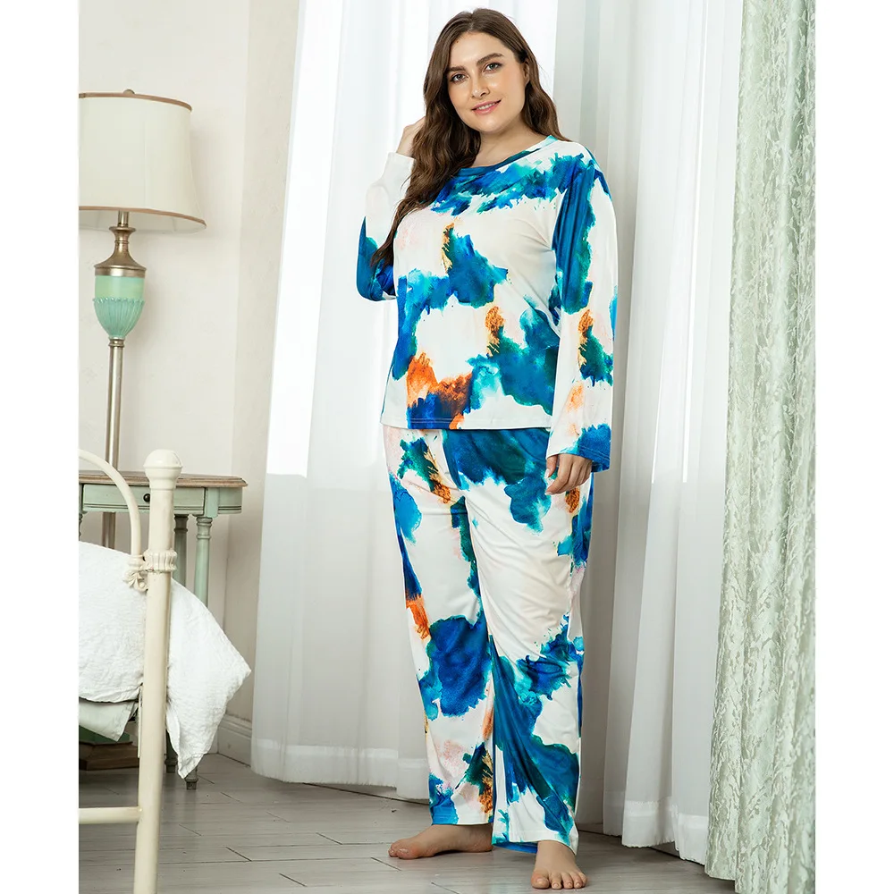 

Plus Size 4XL Pajama Sets Summer Women Print Long Sleeve Pajamas Soft Pyjamas Autumn Loungewear