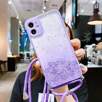 luxury bling glitter lanyard silicone phone case for iphone 13 12 11 pro max se xs xr x 8 7 plus ultra thin necklace rope cover