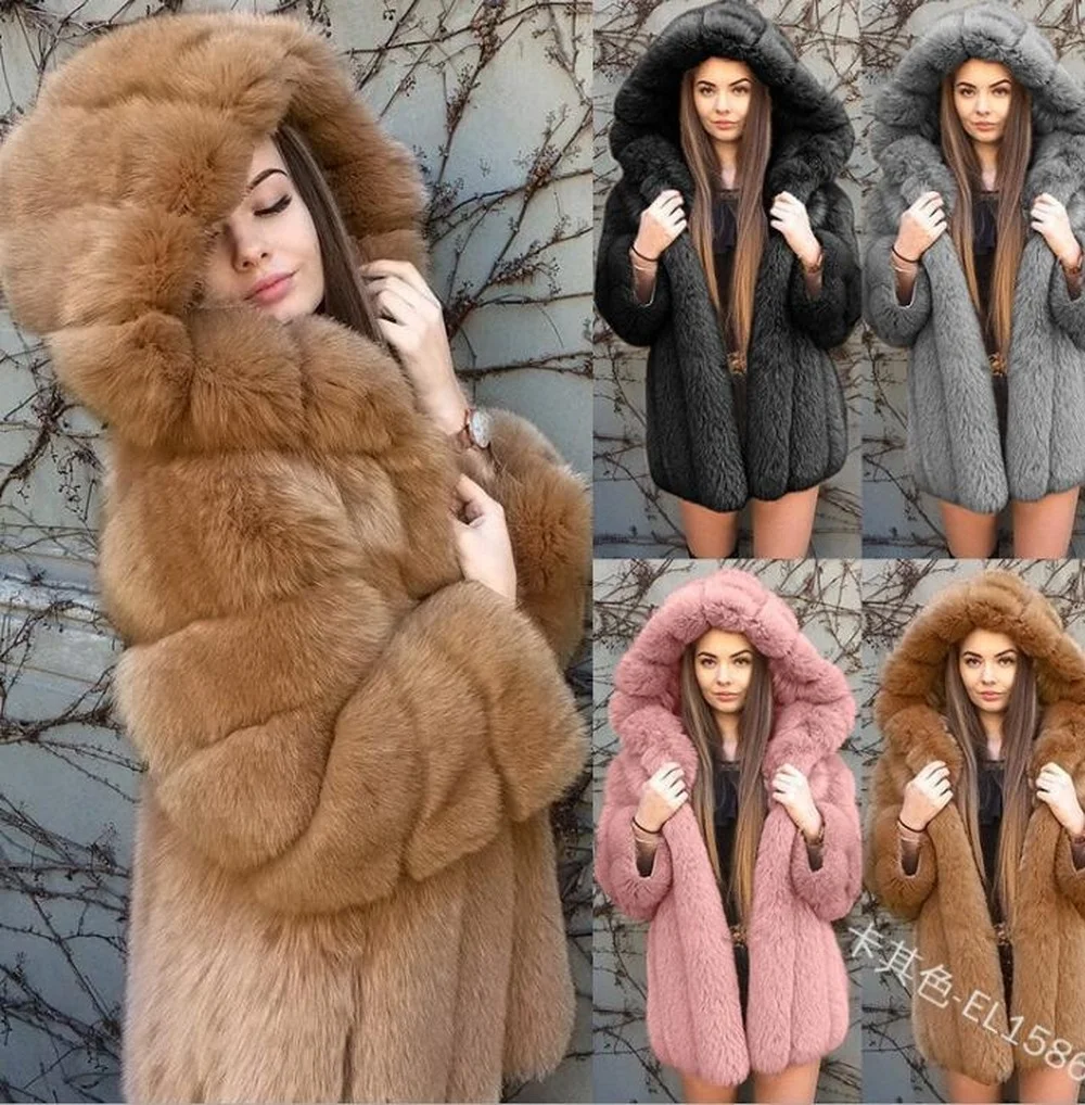 Long-sleeved Women's Overcoat Faux Fur Cotton Thick Coat Large Size Fur Hooded Parker Thick Cotton Coat Women's Winter New Coat