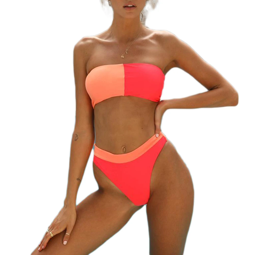 

Sexy Bikinis Women Color Matching Split Swimsuit High Waist Swimsuit Push Up Swimwear Flower Print Ruffle Bikini Set Beachwear