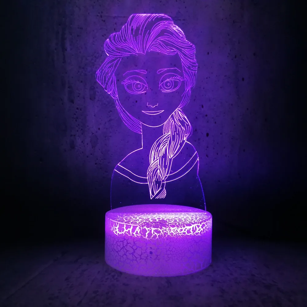 Фигурка 3D USB СВЕТОДИОДНЫЙ светильник Принцесса Эльза-Снежная королева многоцветная смена настроения визуальный RGB настольный ночник подарок длинные волосы красота девушка