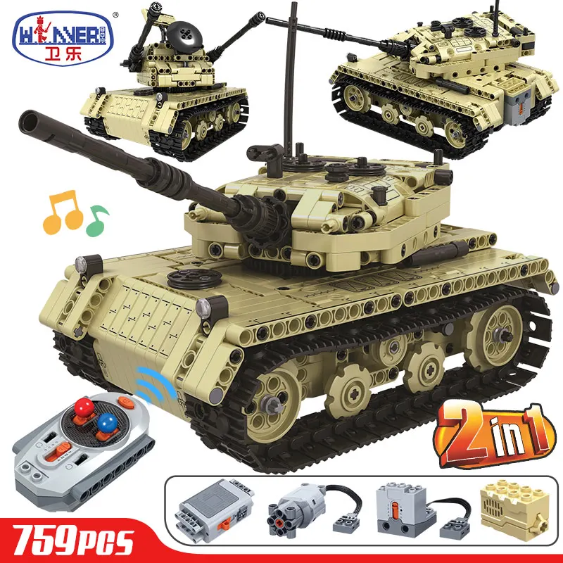 

759PCS Technical RC Tank Model Building Blocks Military Remote Control Electric Tank Bricks Education Toys for Boys 7113