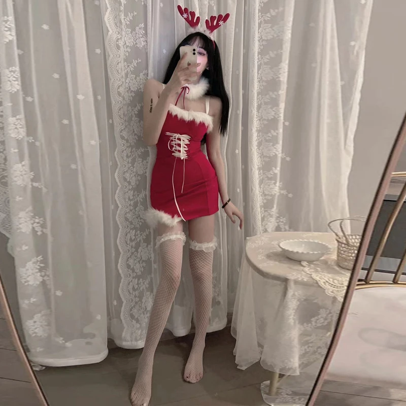 2021 Зимние новые женские рождественские костюмы Сексуальное Милое горячее платье