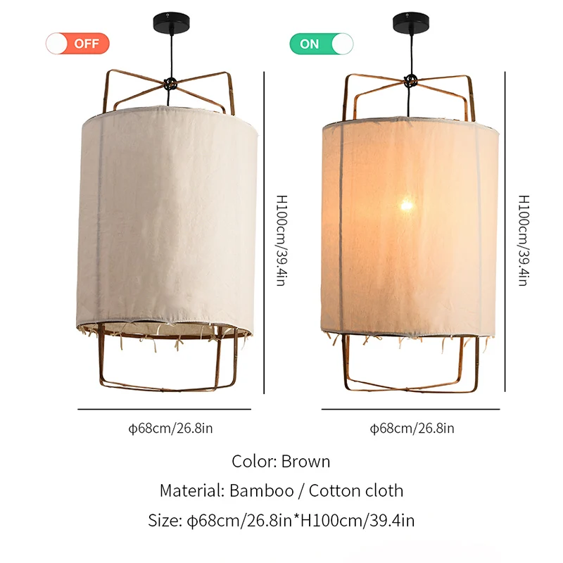 Brown cotton H100cm Скандинавские минималистичные подвесные светильники, осветительная льняная черная/белая бамбуковая Подвесная лампа для столовой, гостиной, спальни, Подвесная лампа - Цвет корпуса: Brown cotton H100cm