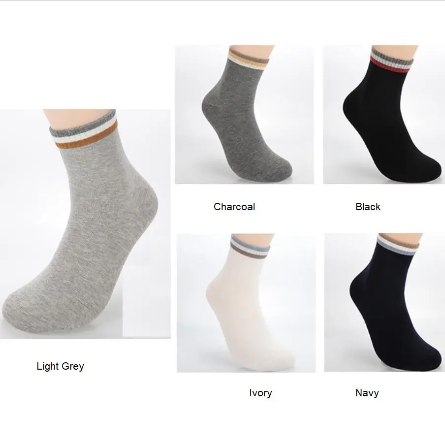 Мужские однотонные хлопковые короткие носки в полоску черные белые серые темно