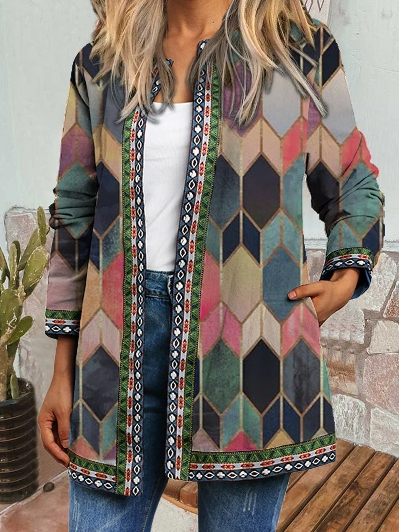 

Donsignet Autumn Winter New Vintage National Style Printing Long Sleeve Coat Women Jacket Women Cardigan Womens Clothing
