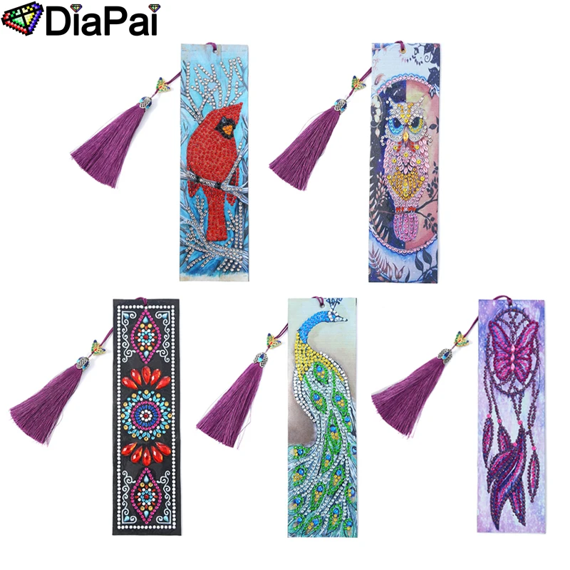 

DIAPAI 5D DIY Diamond Painting Leather Bookmark Tassel Book Marks Special Shaped Diamond Embroidery DIY Craft