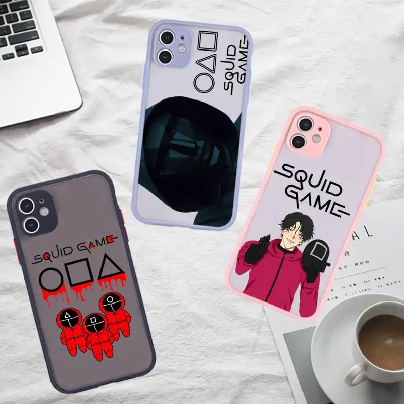 

squid game Phone Case For iPhone 12 11 Mini Pro XR XS Max 7 8 Plus X Matte transparent Gray Back Cover