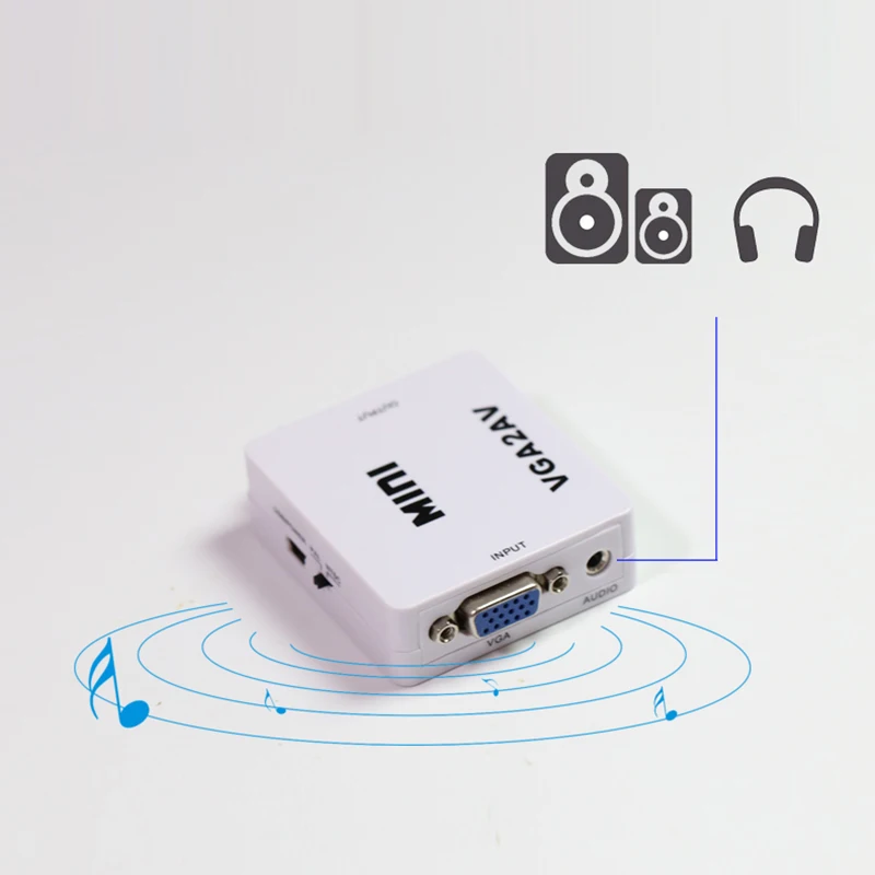1080P Mini VGA RCA 3 5 мм AV видео преобразователь адаптер с 2AV / CVBS Аудио для HDTV ПК|Кабели VGA| |