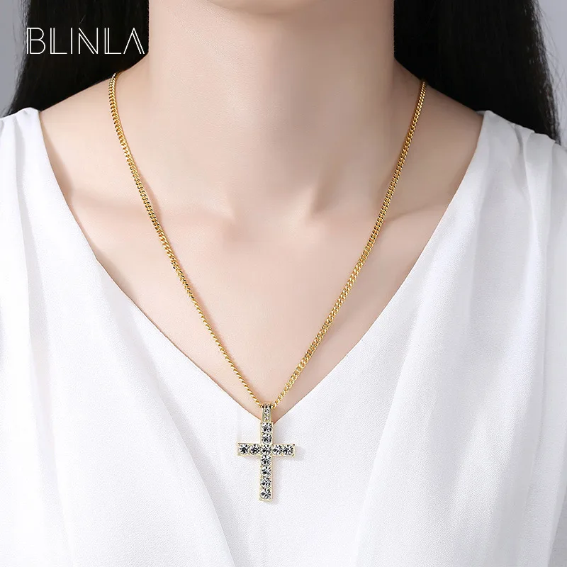 

BLINLA Fashion Classic Crystal Cross Pendant Necklaces for Women Titanium Steel Alloy Zircon Party Necklace 2019 Modern Jewelry