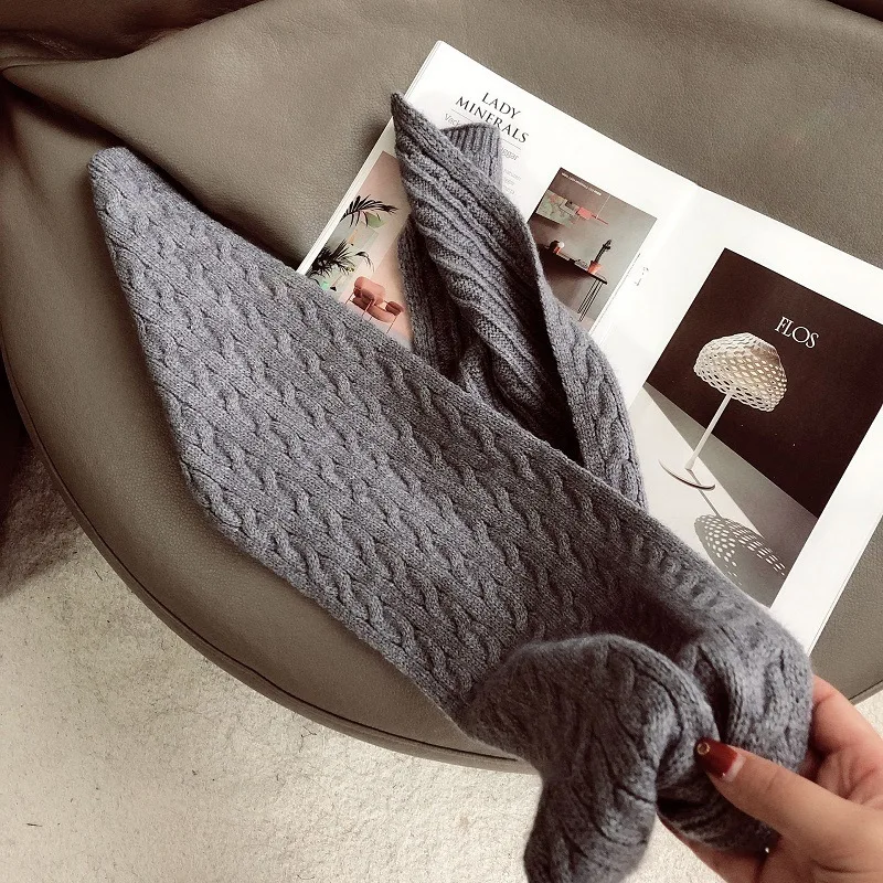 

Korean Short Knitted Wool Small Scarf. Women's Retro Style Winter Solid Color Scarf. Ins Style Scarf Women