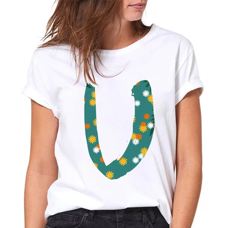 

T-shirt Women 2021 harajuku Alphabet Y Print Female T shirts Ladies Tee Tops 26 Alphabet White Short Sleeve tee shirt femme XXXL