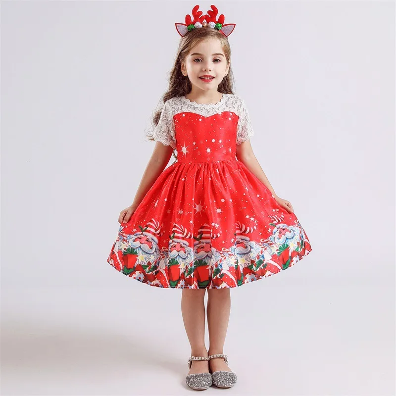 Новое рождественское платье для девочек летнее принцессы с коротким рукавом и