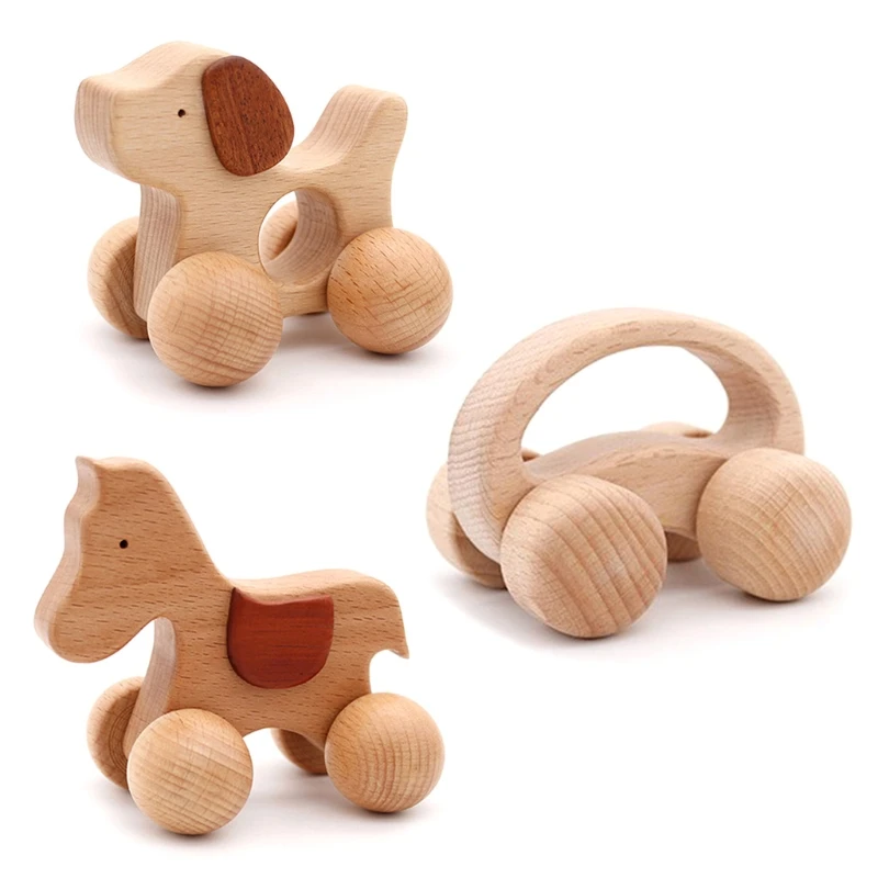 

Organic Grasping Wooden Car, Handmade Crafts Child Block Toys, Montessori Baby Teething Toy Car