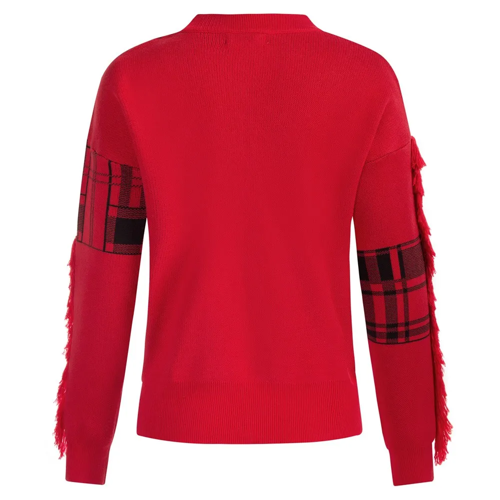 

GK Women Tassel Decorated Sweater Long Sleeve Crew Neck Pullover Knitwear