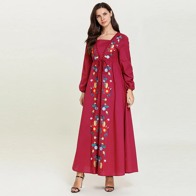 Красный абайя Кафтан Дубай Турция исламский арабский хиджаб мусульманское