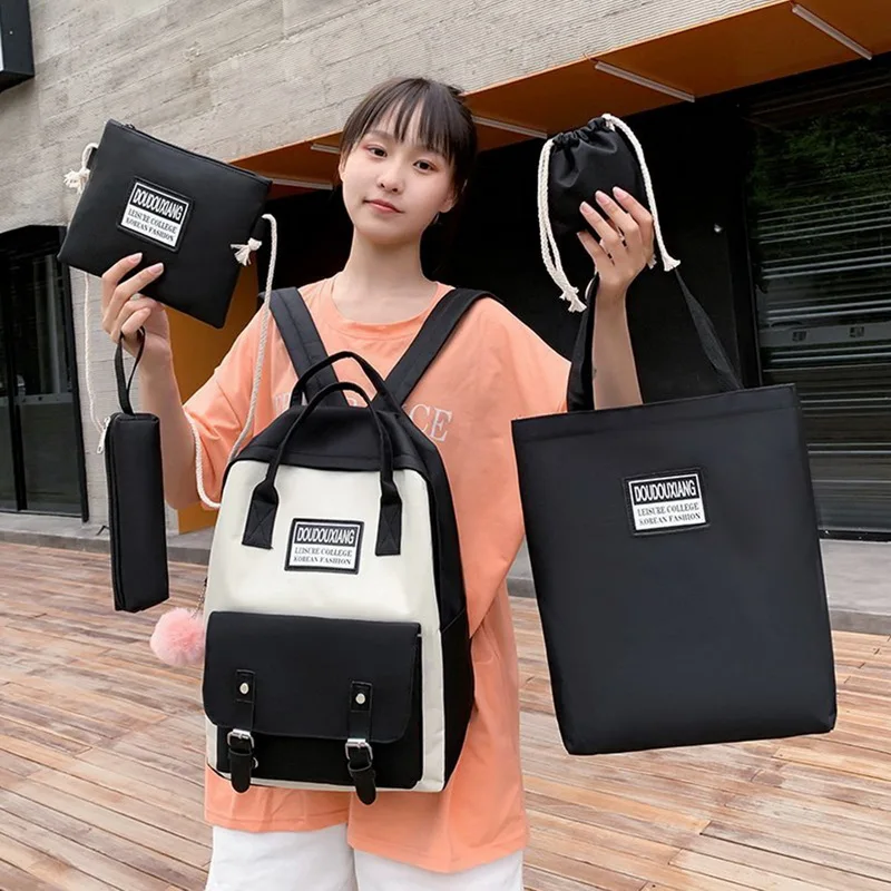 

5/pcs Sets Canvas School Bags For Teenage Girls Women New Trend Female Backpack Nylon Women Backpack Child Student Shoulder Bag