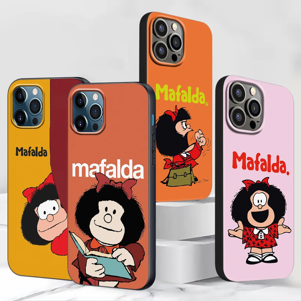 

Phone Case For iPhone 13 11 12 Pro Max Casing XR 7 8 + X 6 6S Plus XS 5 5s SE 2020 Black Soft Cover Shell Mafalda Cartoon Fundas