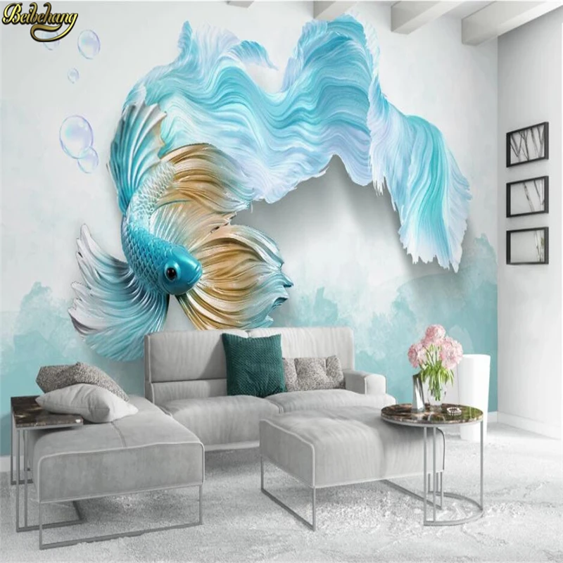 

beibehang Custom 3d wallpaper mural modern 3d abstract blue guppies background wall papel de parede wall papers home decor