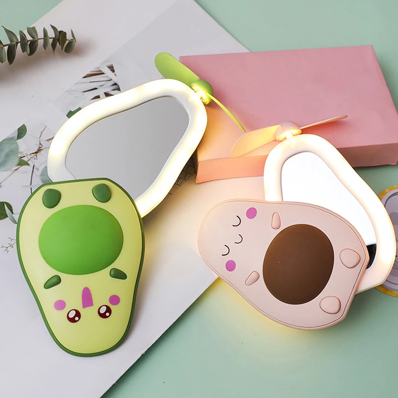

Мини светодиодный зеркало для макияжа и шум вентилятора серийной 2 в 1 интегрированный милые авокадо в форме практических Портативный зарядки многофункциональный Копилка вентилятор подарок