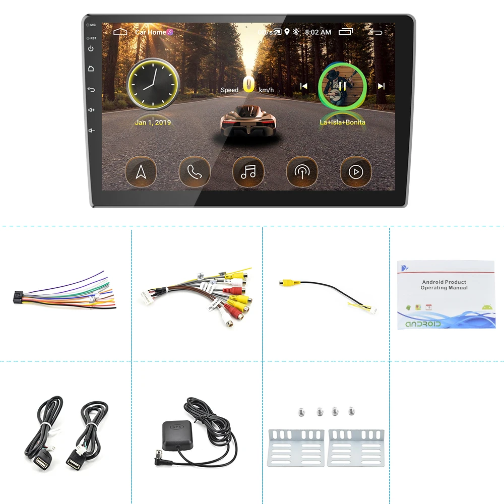 Автомагнитола Podofo 2 Din Android GPS 10 ''емкостный сенсорный экран Bluetooth Wi-Fi FM-приемник