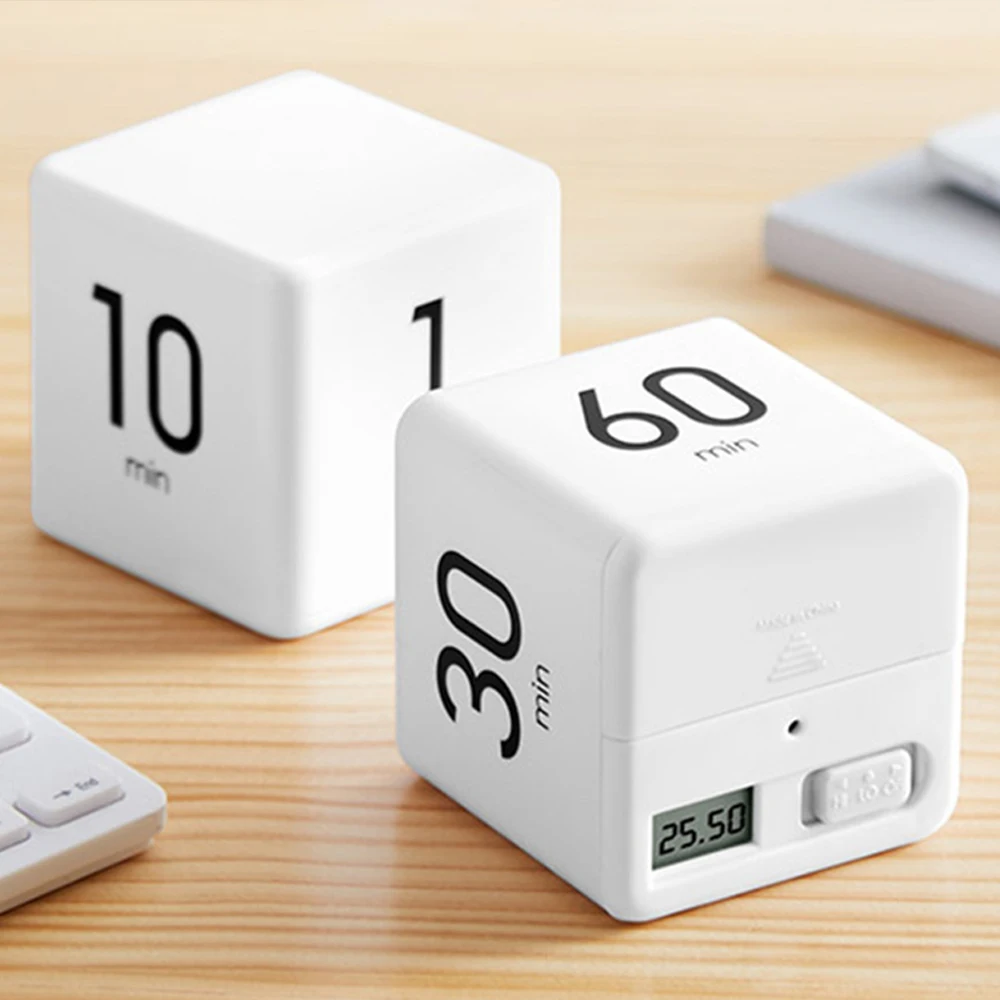 

Электронный кубический таймер, стильный мини-таймер с обратным отсчетом белого цвета для детей, для обучения
