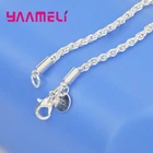 Комплект цепочек из стерлингового серебра 925 пробы, ожерелье из плетеной веревки шириной 3 мм с застежками-карабинами хорошего качества, 16-30 дюймов