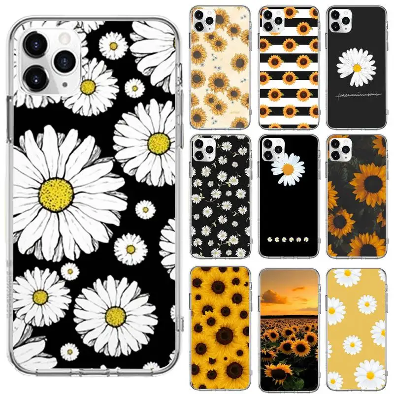 

Daisy sun flower art Phone Case Transparent for iPhone 6 7 8 11 12 s mini pro X XS XR MAX Plus se cover funda shell