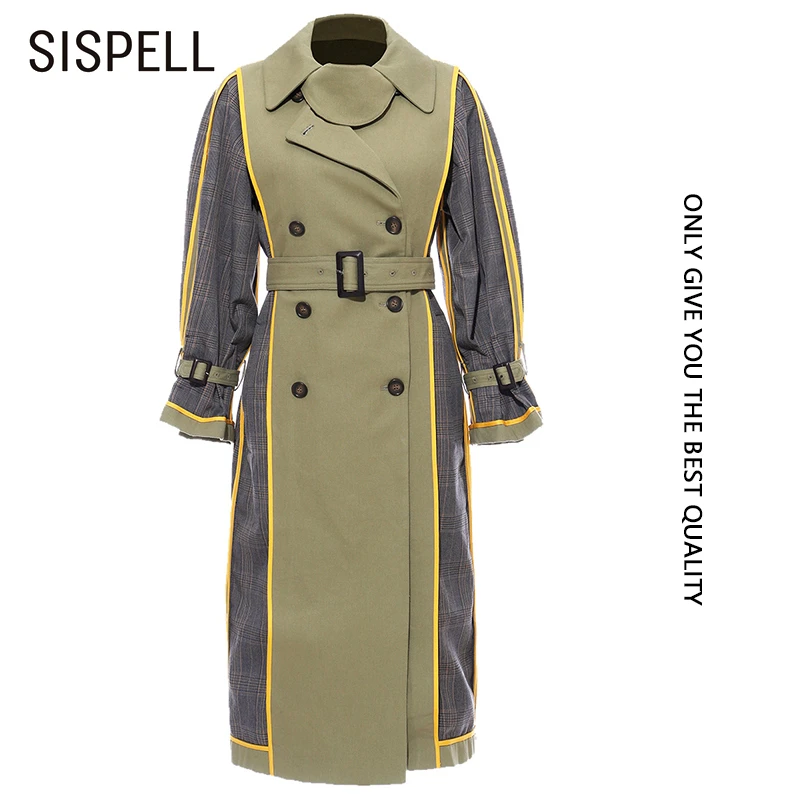 

SISPLL Hit Color Women's Windbreaker Jacket Lapel Collar Long Sleeve Patchwork Plaid For Female Coats Autumn Fashion Tide 2020