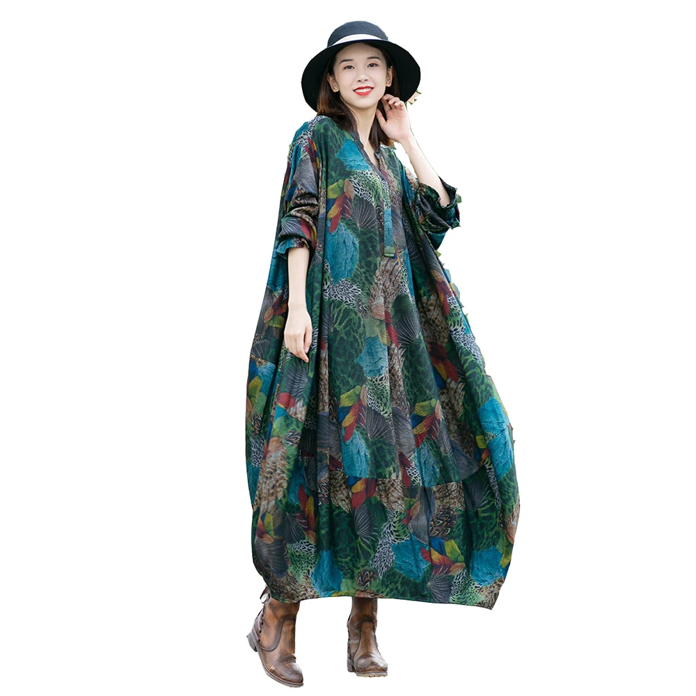 Женское осеннее платье с принтом женское большого размера в ретро стиле весна