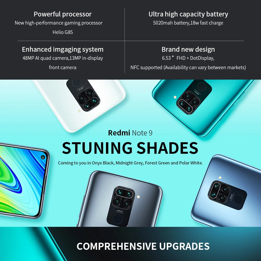 Redmi Note 9 глобальная версия 3 ГБ + 64 Гб Смартфон Xiaomi MTK Helio G85 Octa Core 48MP Quad камера заднего